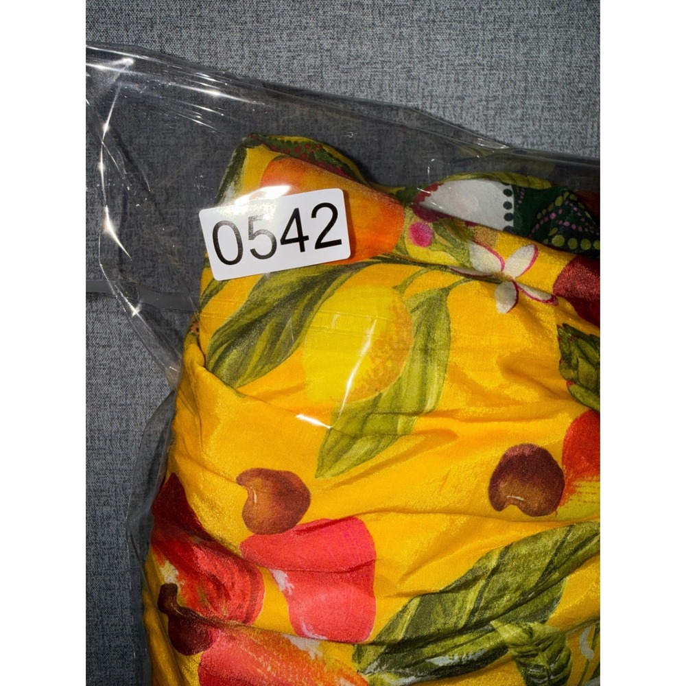 Farm Rio XL Maxi Mixed Prints Dress Yellow Tropical Fruit Beaded Fringe Straps - Picture 14 of 14